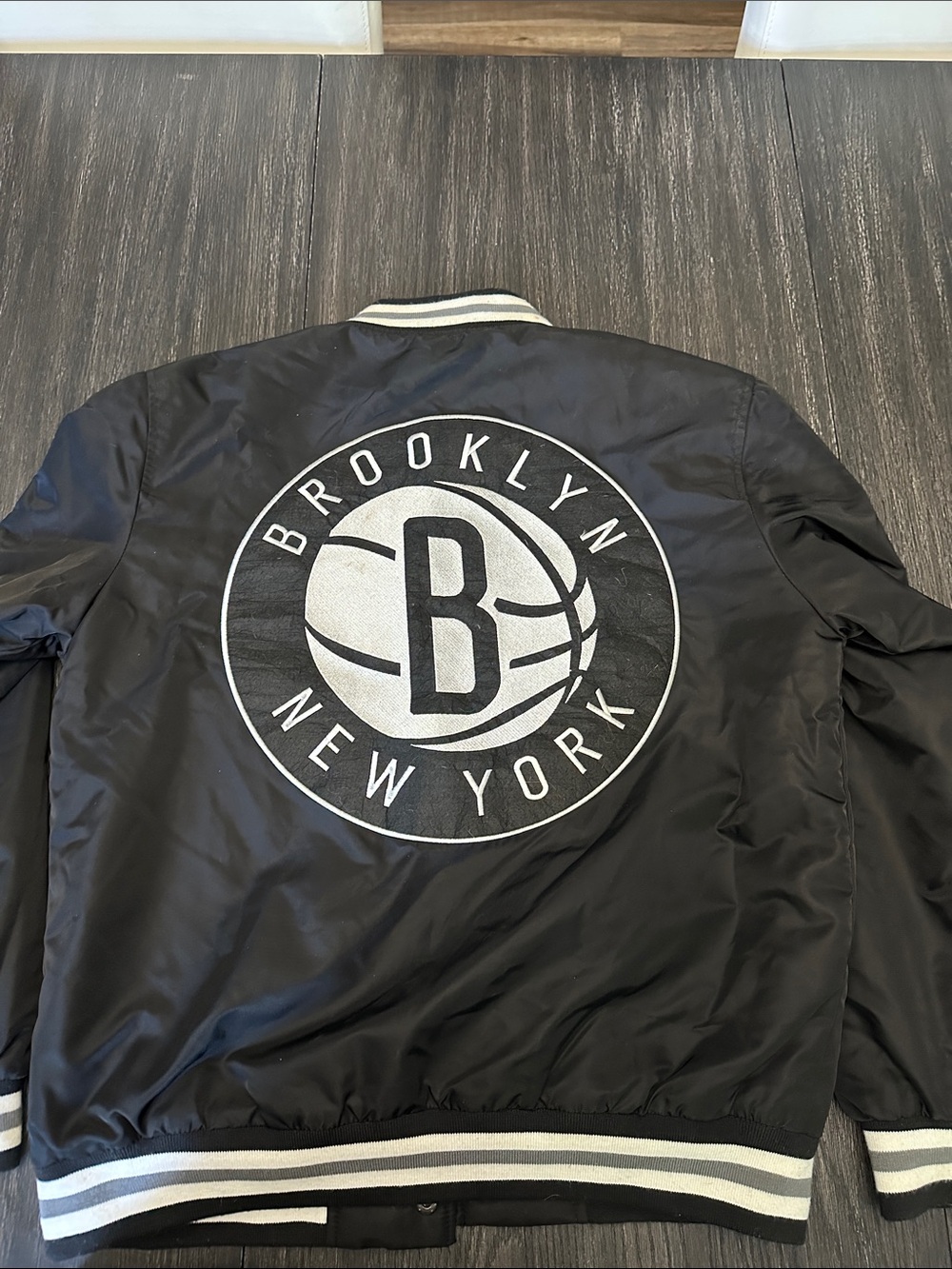 NBA Nets Black and White Varsity Bomber Jacket - Picture 2 of 3